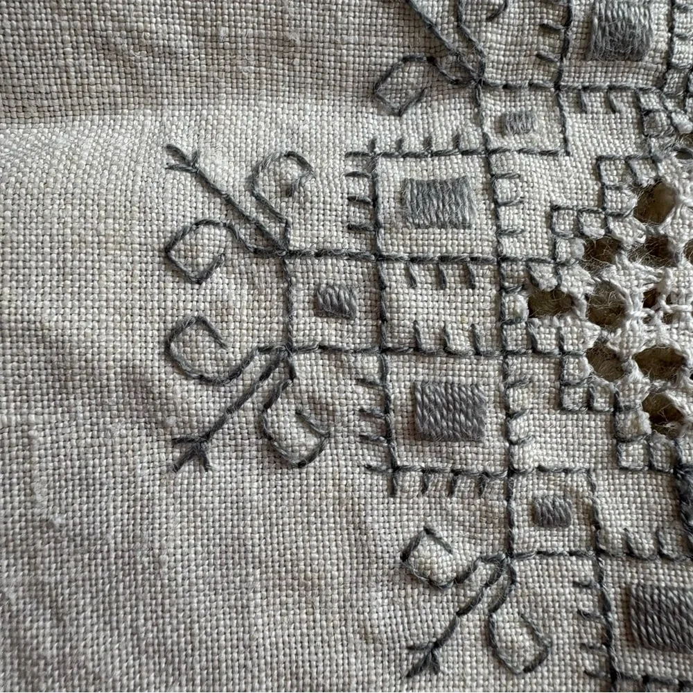 Vintage Tablecloth 5 Napkins Square Approx 40” X‎ 40” Blue Embroidered Cut Outs